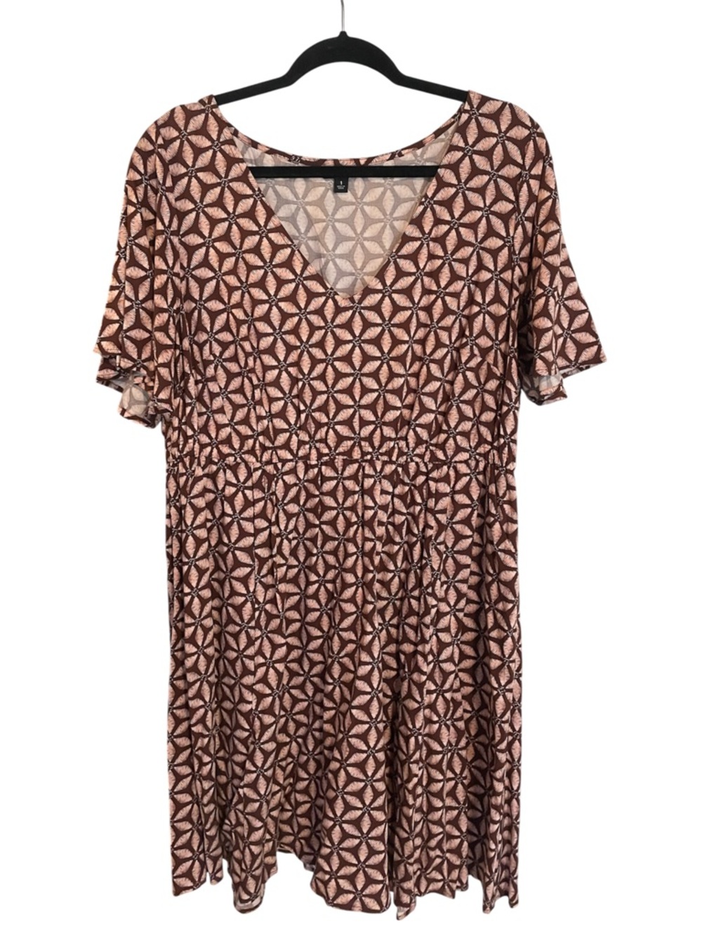 torrid Brown and Pink Geometric Floral V-Neck Swing Dress
